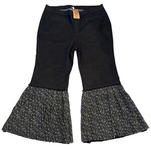 Womens Up Cycled Wide Flare Leg Jeans Lace Ruffle Black A Rare Bird XL Boho Chic